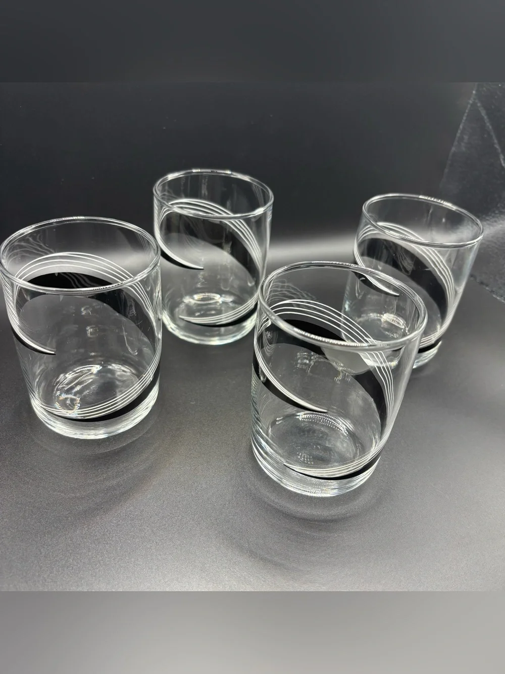 Vintage Libbey Mid-Century Modern Black & White Ribbon Rocks Glasses - Set of 4